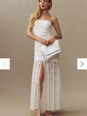 BHLDN White Lace Maxi Dress with Front Slit